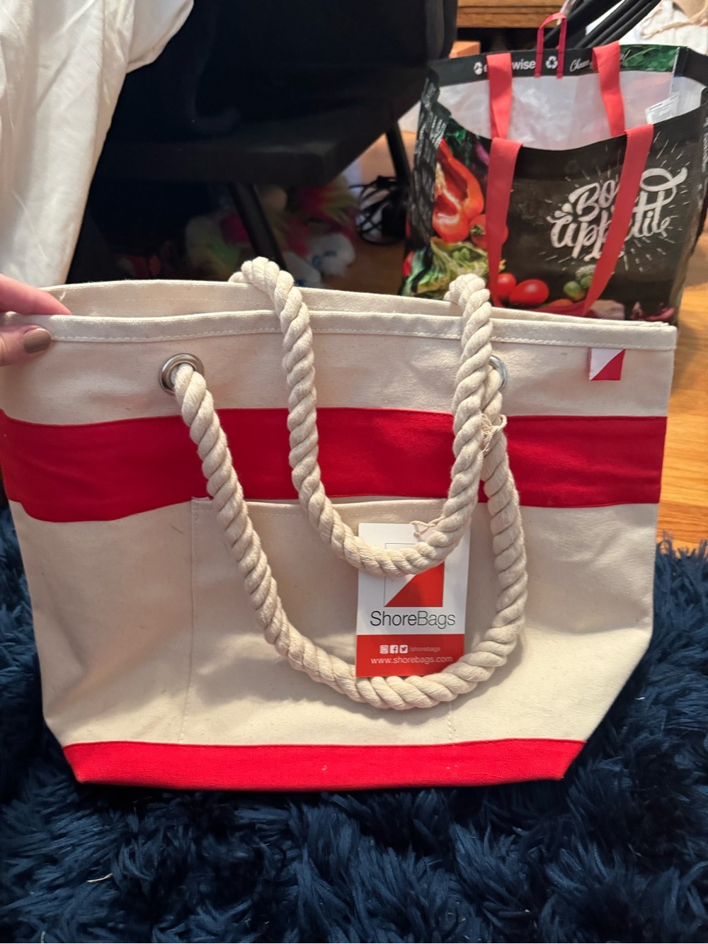 Shore Bags red and white Rope-Handle Tote brand new